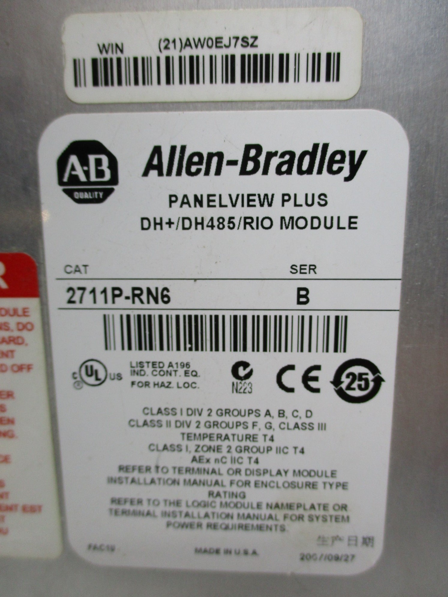 ALLEN BRADLEY 2711P-K12C6A1 SER. A UNMP