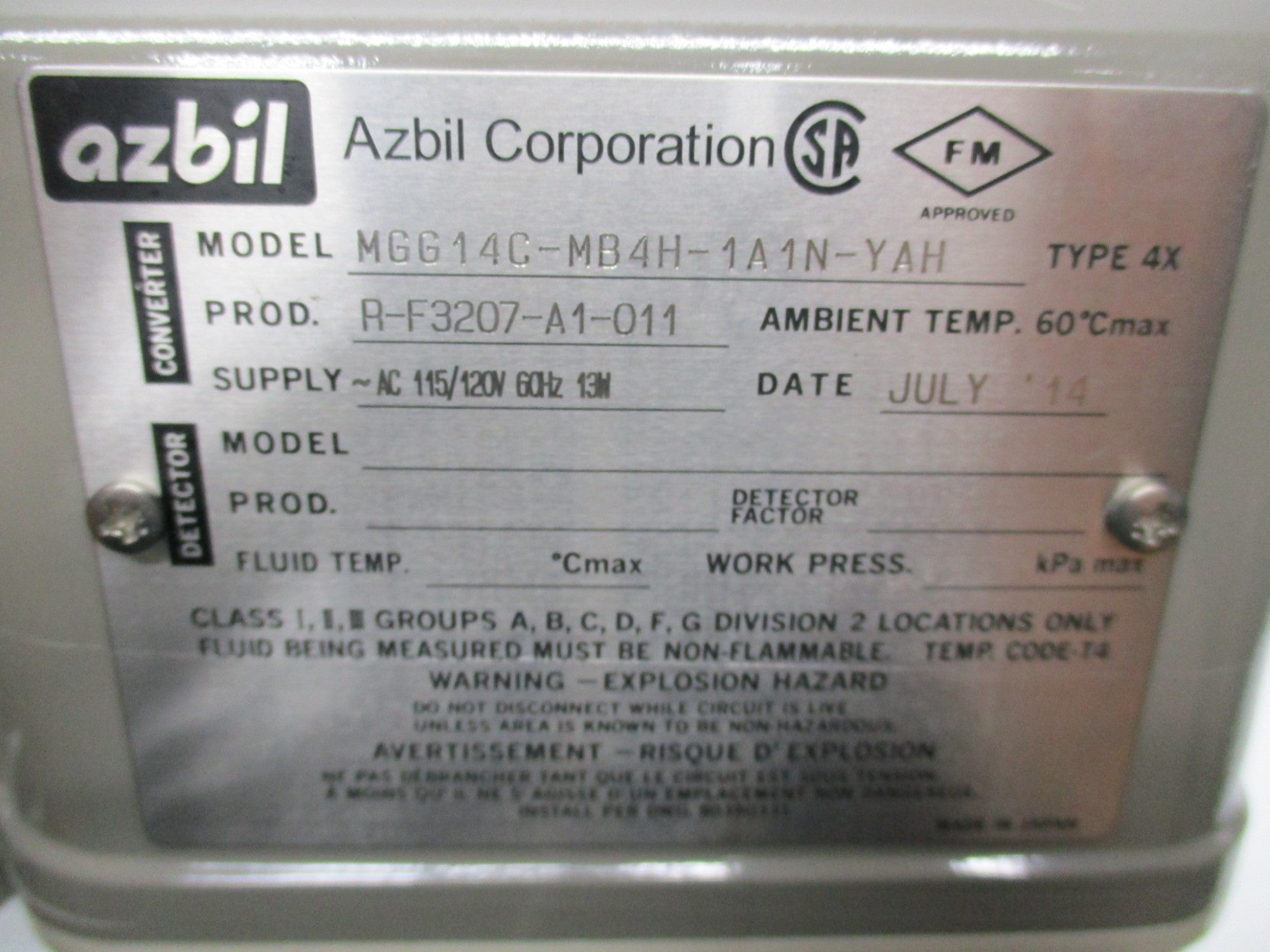 AZBIL MGG14C-MB4H-1A1N-YAH UNMP