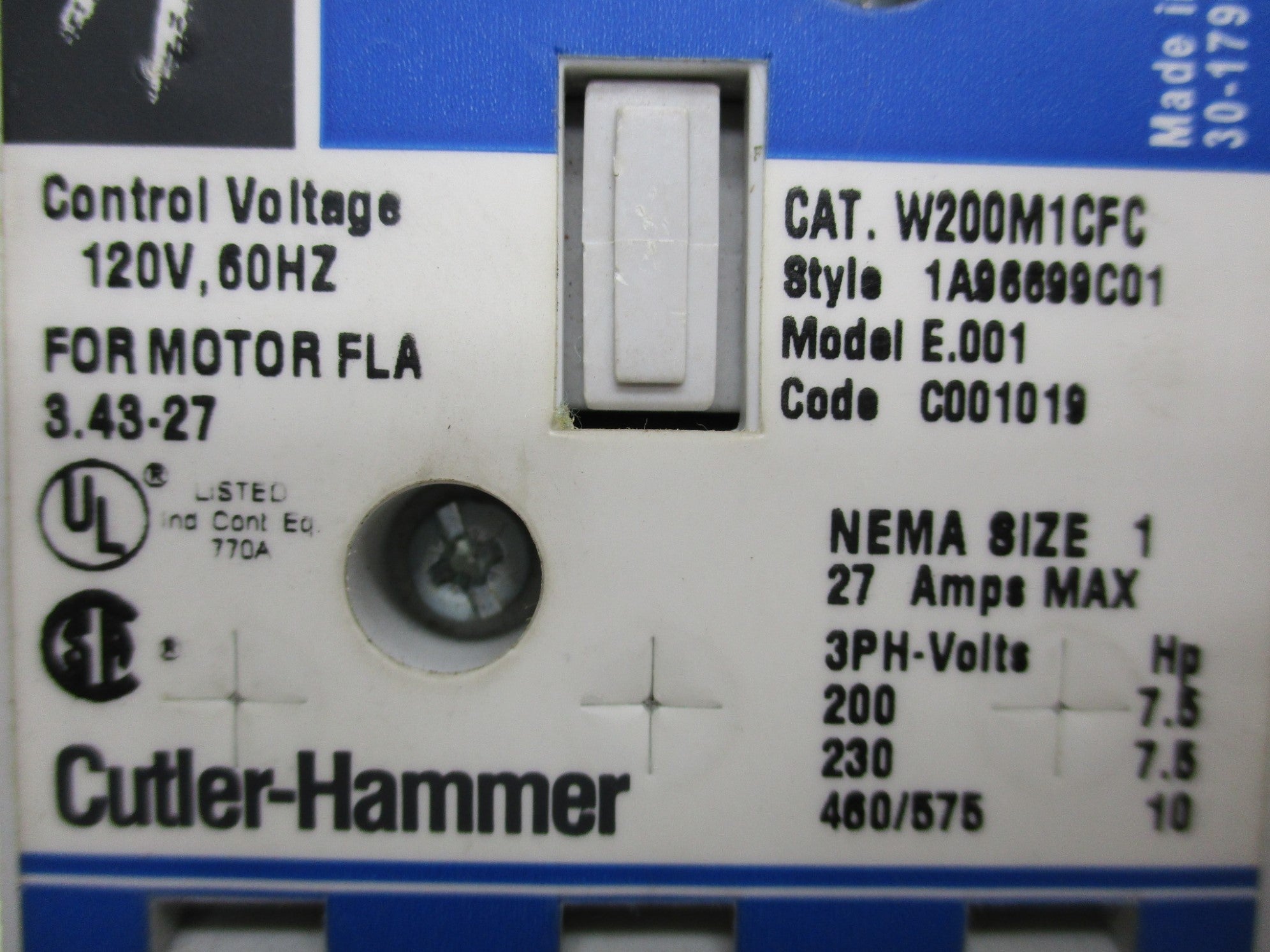 CUTLER HAMMER W200M1CFC UNMP
