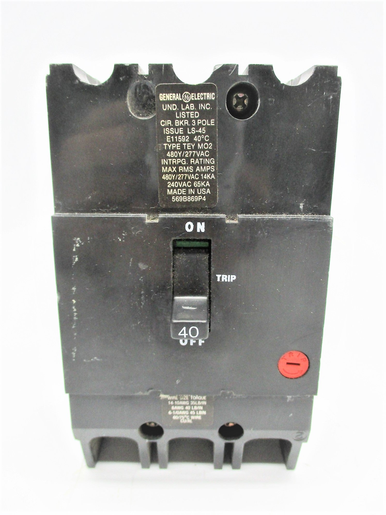 GENERAL ELECTRIC 569B869P4 TYPE TEY-MO2 240VAC 40A UNMP