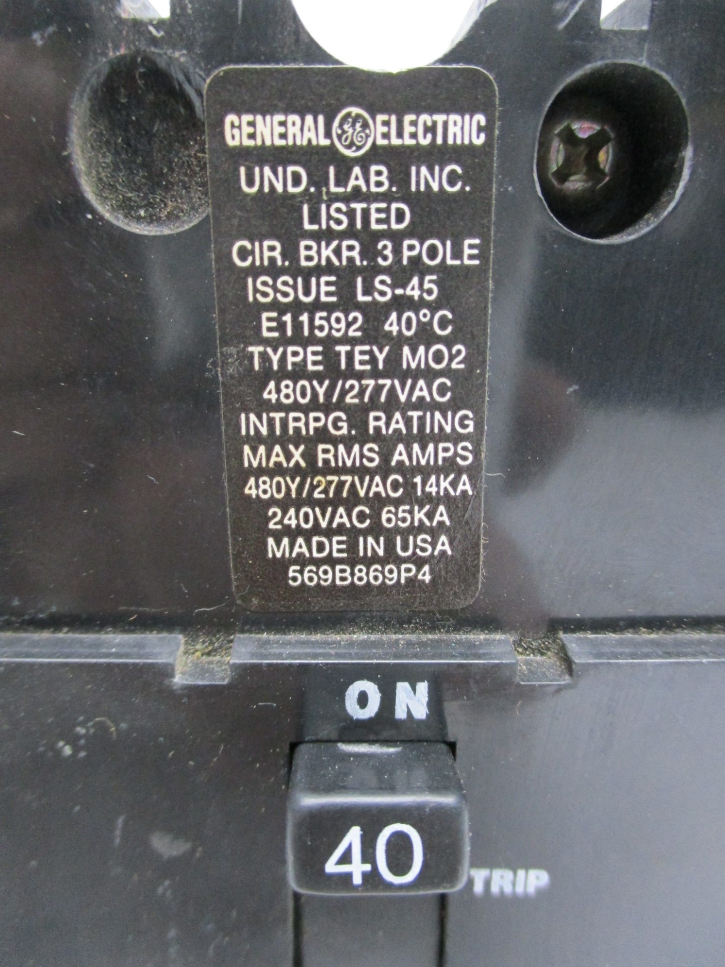 GENERAL ELECTRIC 569B869P4 TYPE TEY-MO2 240VAC 40A UNMP