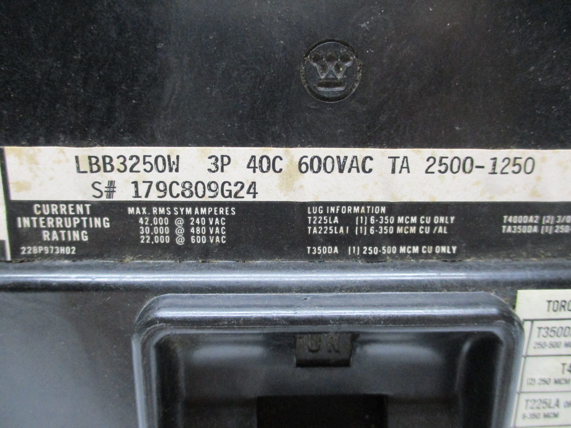 WESTINGHOUSE LBB3250W 250A 600V NSMP