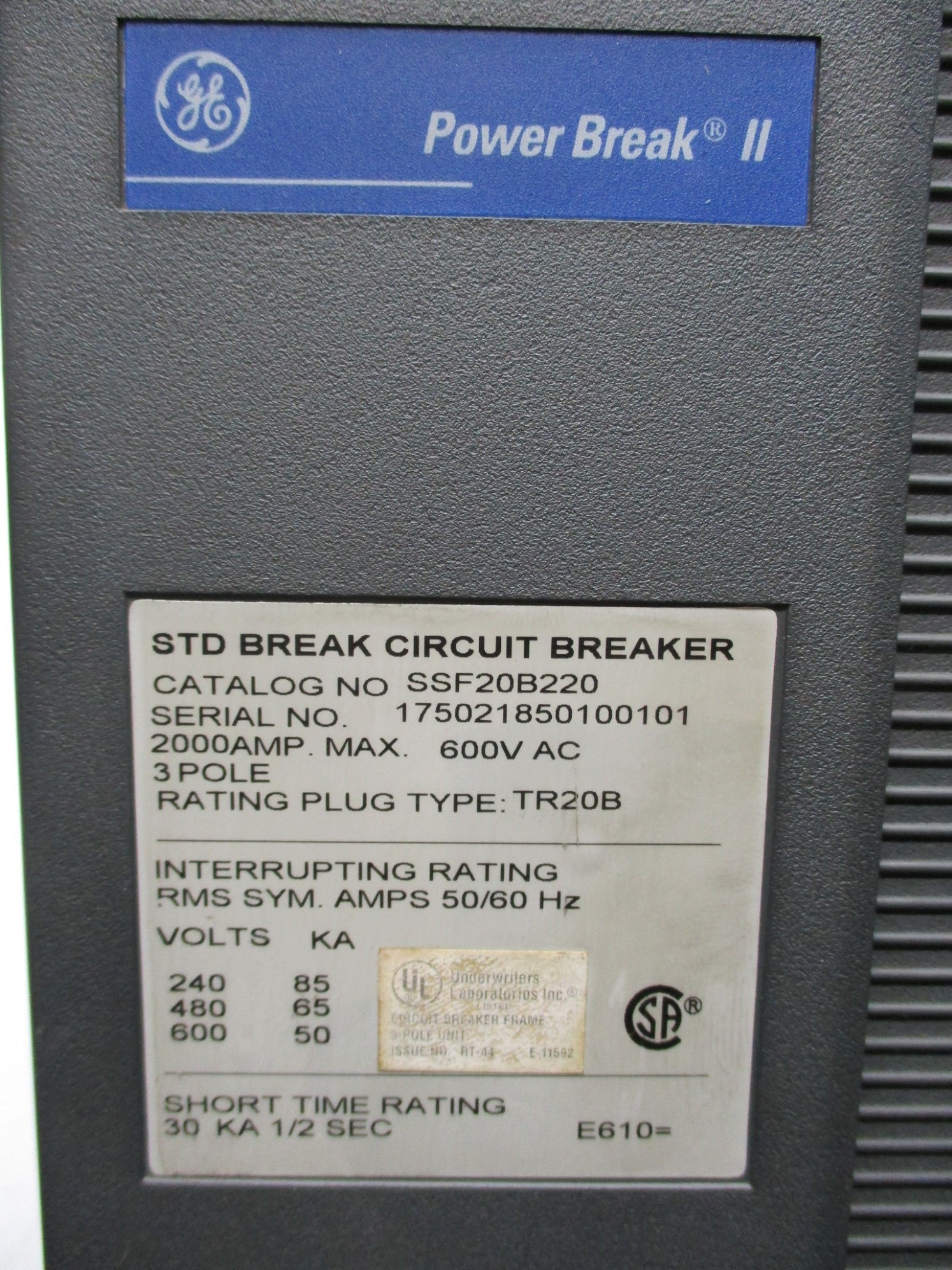 GENERAL ELECTRIC SSF20B220 2000A 600V UNMP