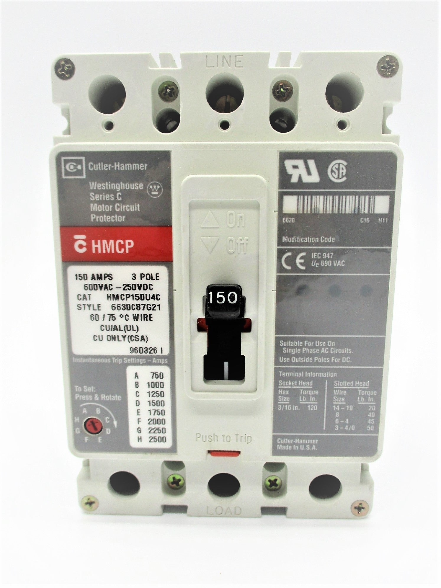 CUTLER HAMMER HMCP150U4C 600V 150A NSNP