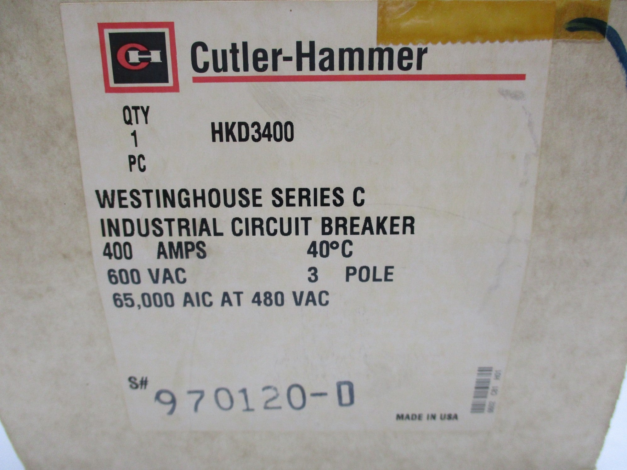 CUTLER HAMMER HKD3400 400A 600V NSMP