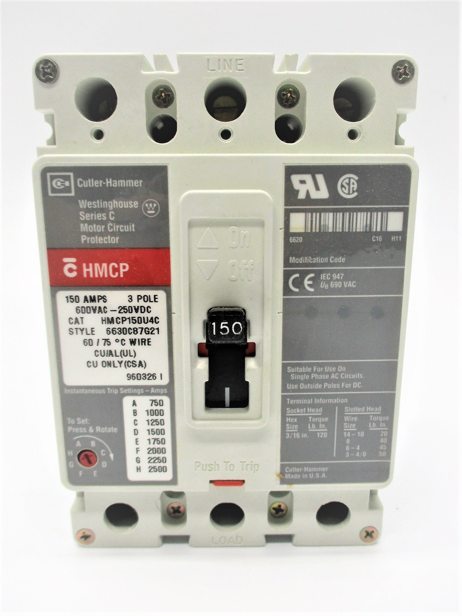 CUTLER HAMMER HMCP150U4C SER. C 600VAC 150A NSNP
