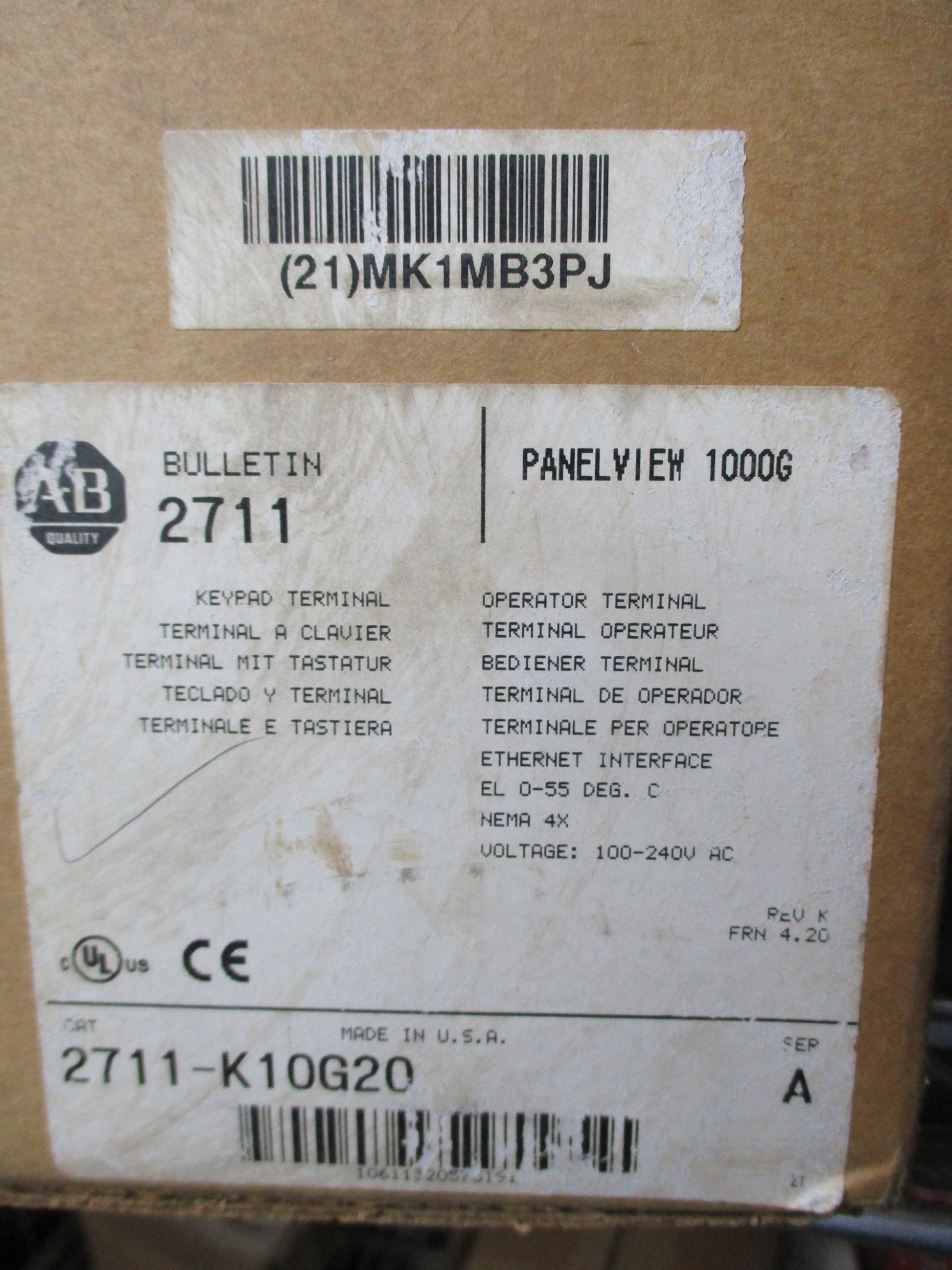 ALLEN BRADLEY 2711-K10G20 SER. A F/W 4.20 NSMP