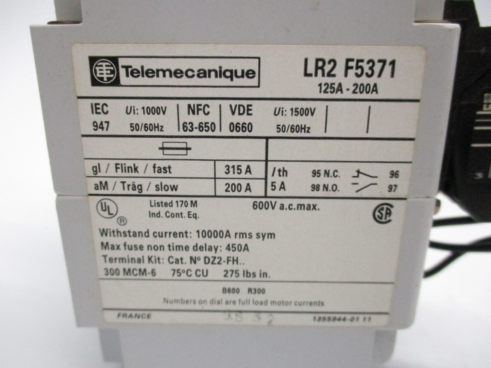 TELEMECANIQUE LR2-F5371 125-200A 50/60HZ NSNP