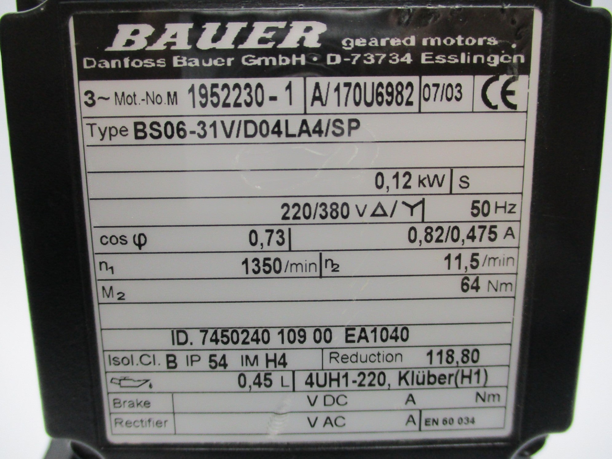 BAUER BS06-31V/D04LA4/SP NSNP