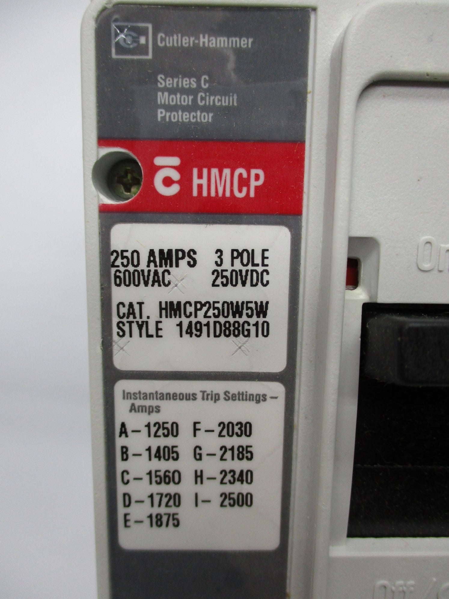CUTLER HAMMER HMCP250W5W SER. C 250A 600VAC NSMP