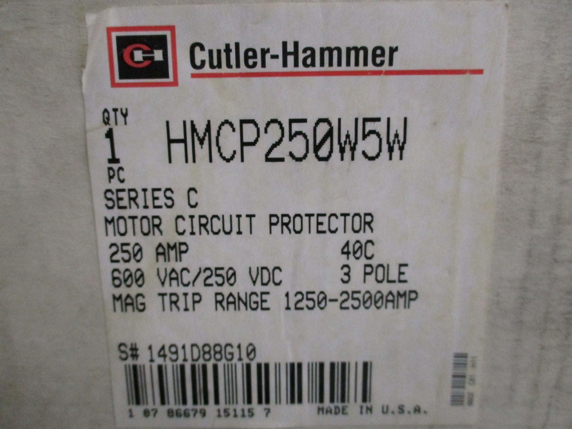 CUTLER HAMMER HMCP250W5W SER. C 250A 600VAC NSMP