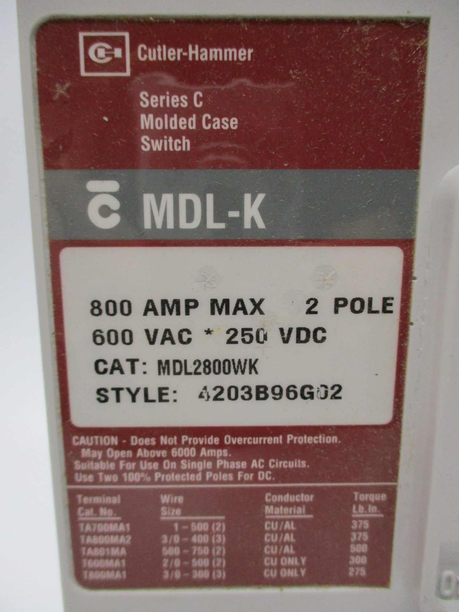 CUTLER HAMMER MDL2800WK SER. C NSMP