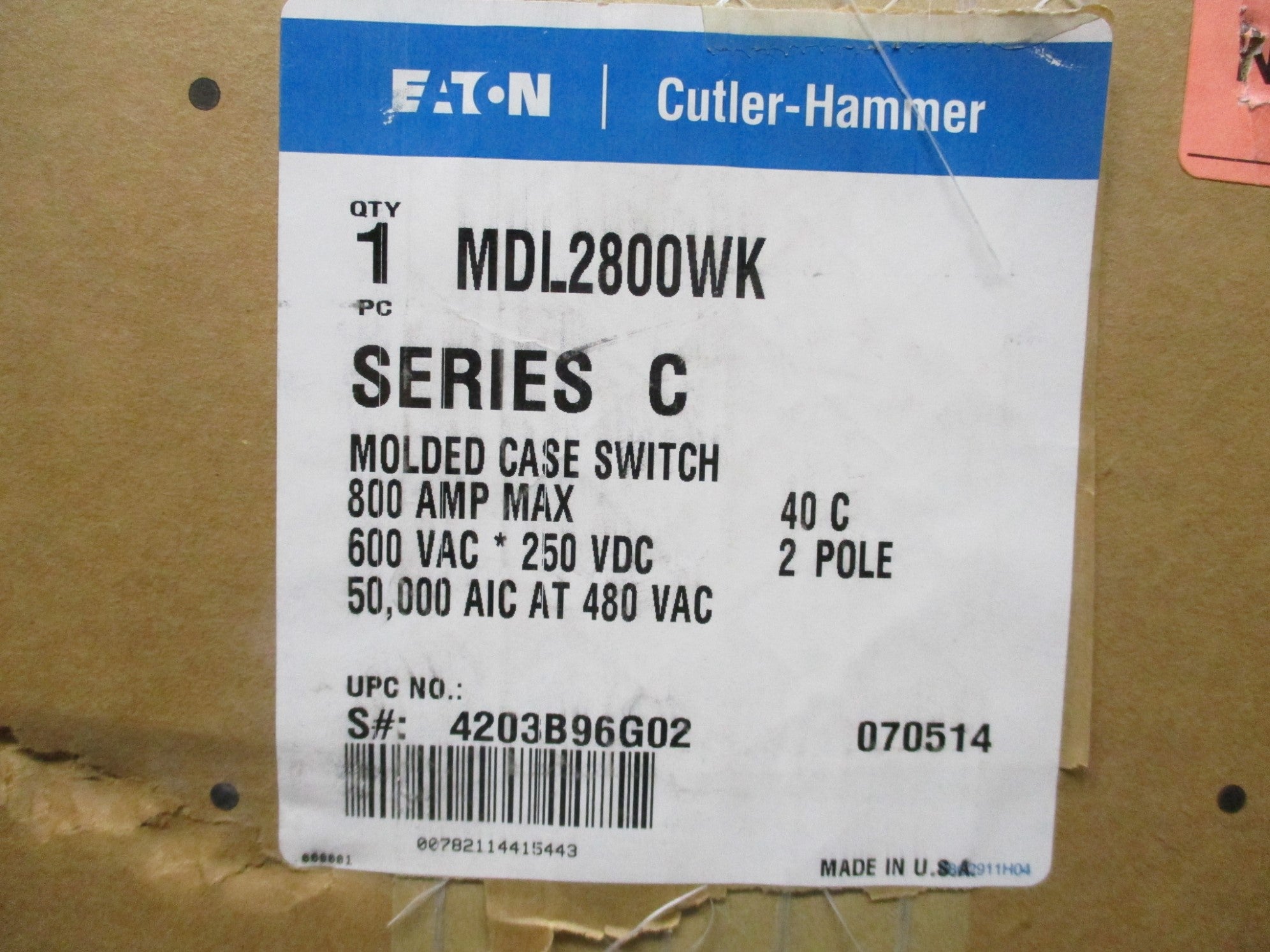 CUTLER HAMMER MDL2800WK SER. C NSMP