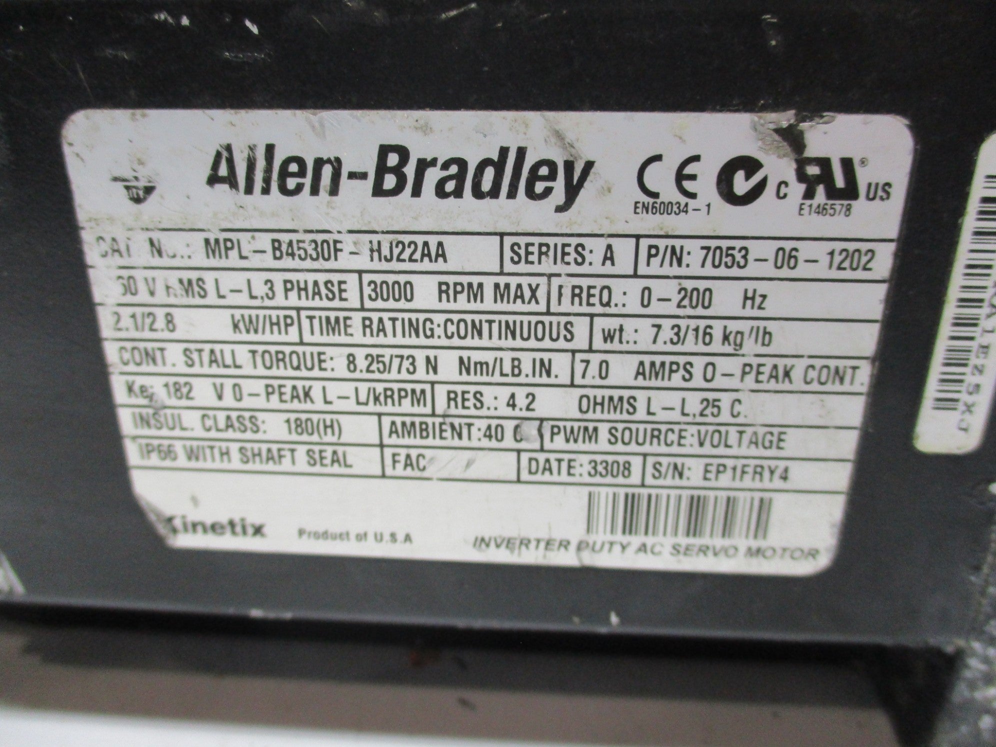 ALLEN BRADLEY MPL-B4530F-HJ22AA SER. A UNMP