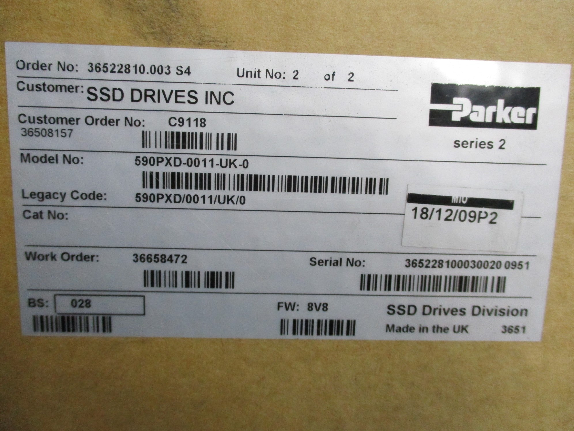 PARKER 590PXD-0011-UK-0 SER. 2 F/W 8V8 NSFS