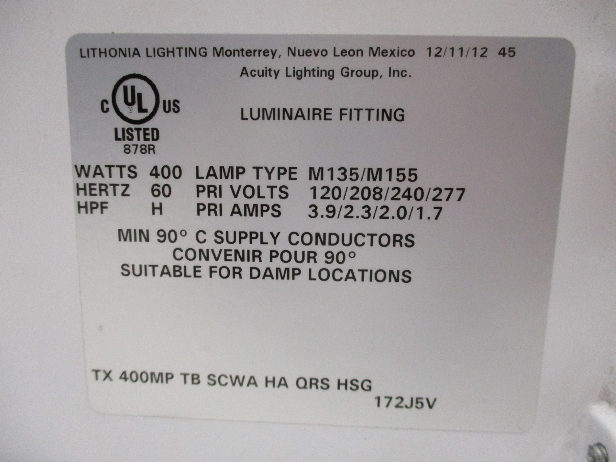 LITHONIA TX400MPTBSCWAHAQRSHSG UNMP
