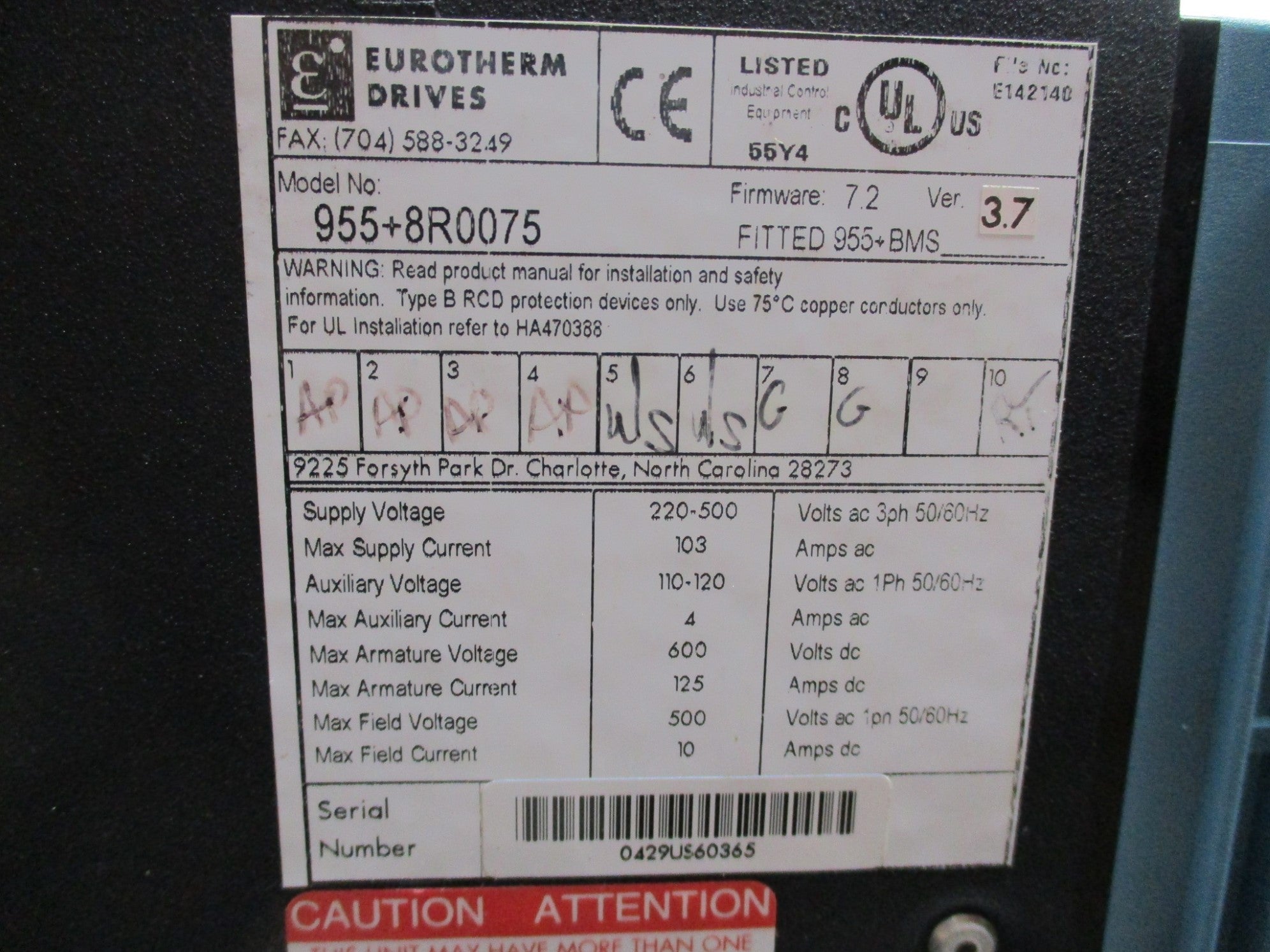 PARKER 955+8R0075 F/W 7.2 UNMP