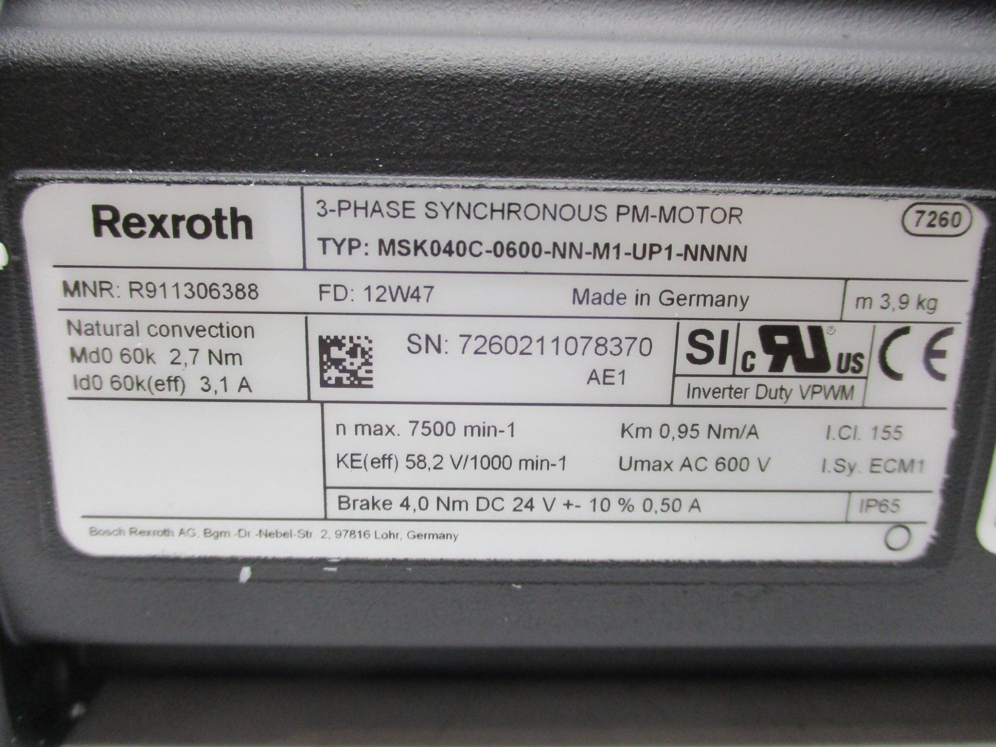 REXROTH MSK040C-0600-NN-M1-UP1-NNNN R911306388 600VAC 3.1A NSMP