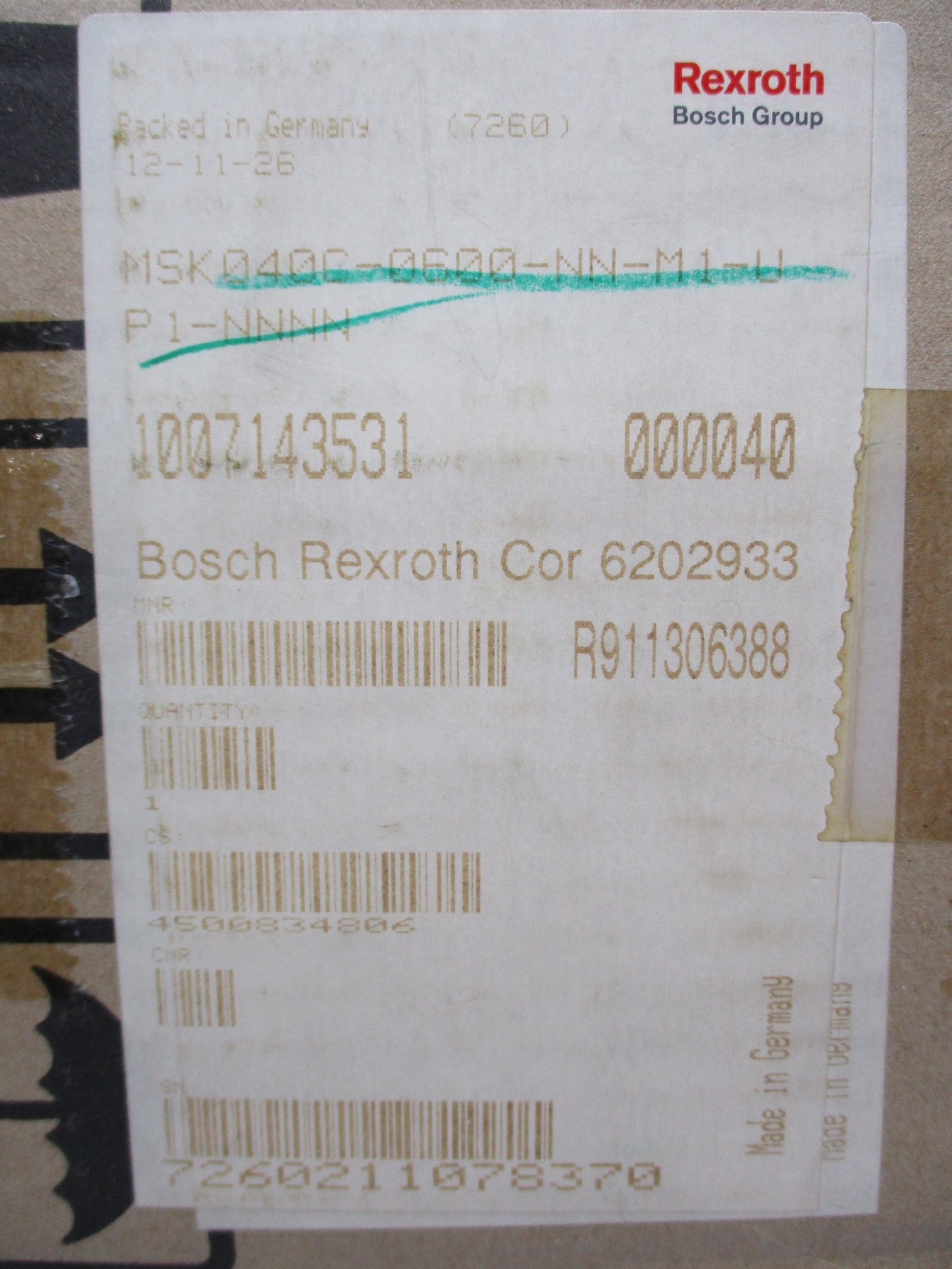 REXROTH MSK040C-0600-NN-M1-UP1-NNNN R911306388 600VAC 3.1A NSMP