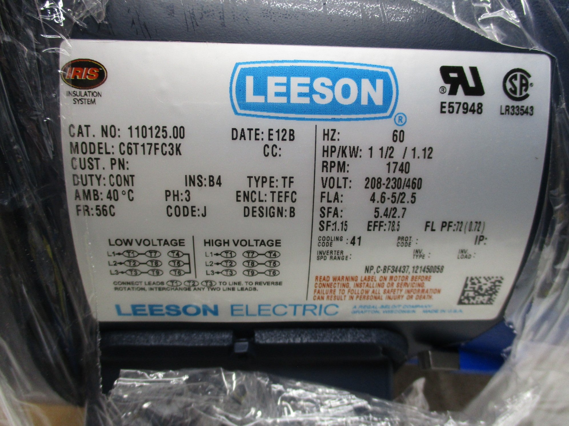 LEESON C6T17FC3K 110125.00 460V NSMP