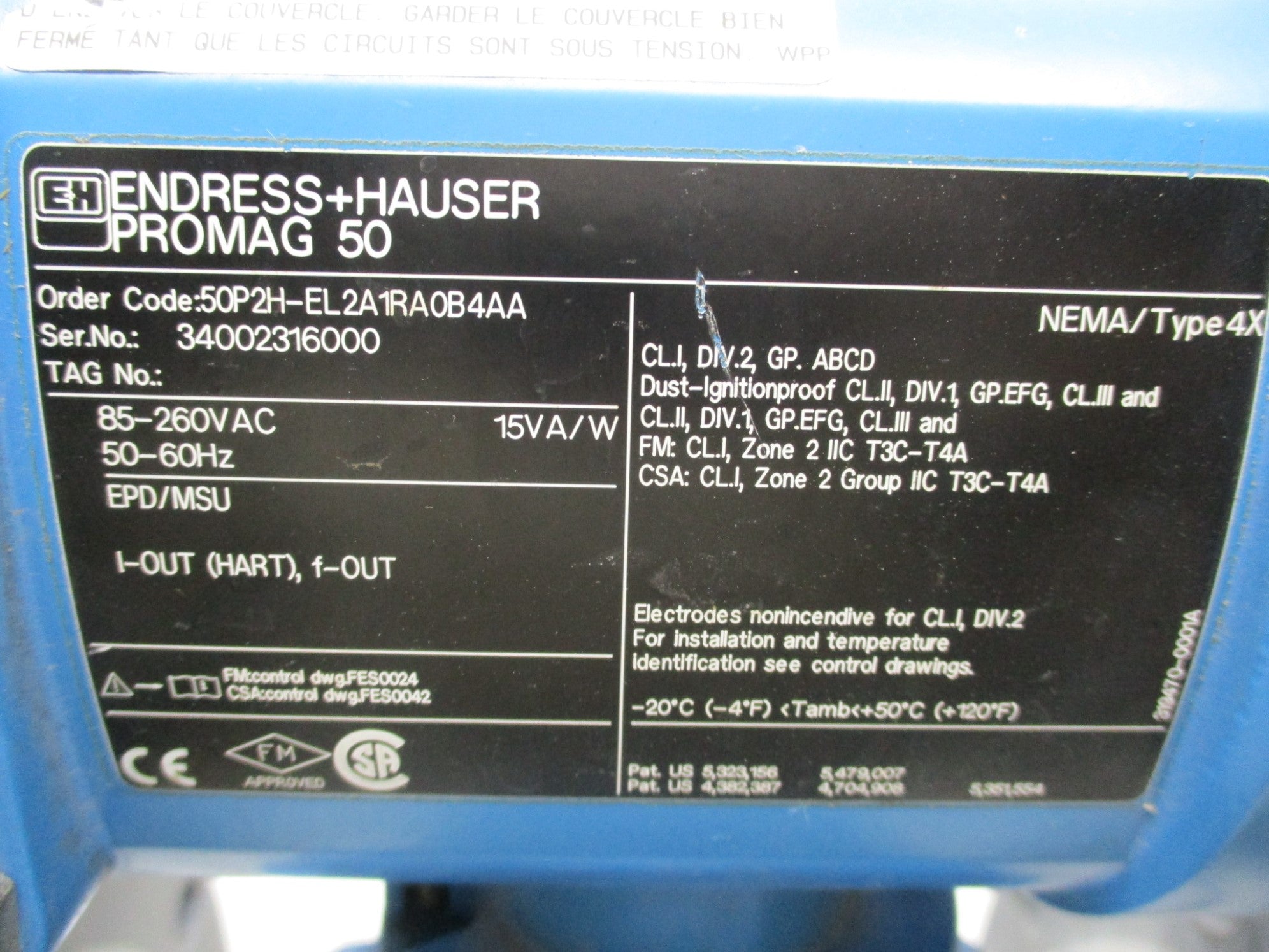 ENDRESS HAUSER 50P2H-EL2A1RA0B4AA NSNP