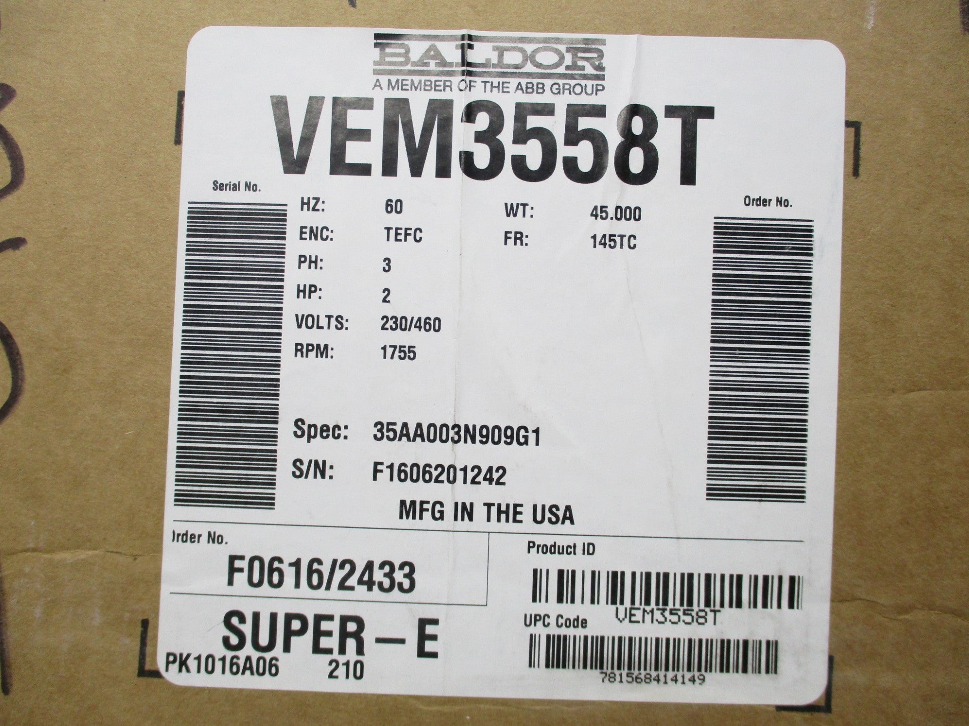 BALDOR VEM3558T SER. F NSMP