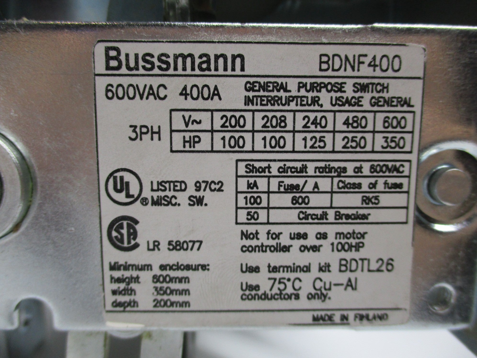 BUSSMANN BDNF400 NSNP