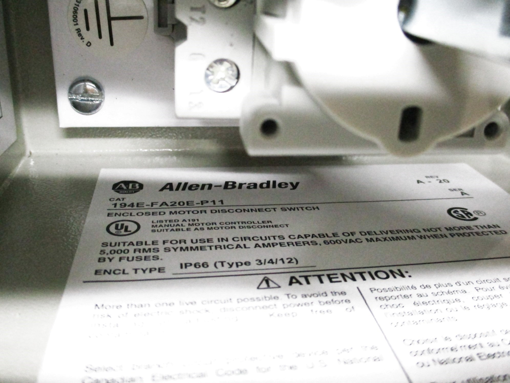 ALLEN BRADLEY 194E-FA20E-P11 SER. A NSNP