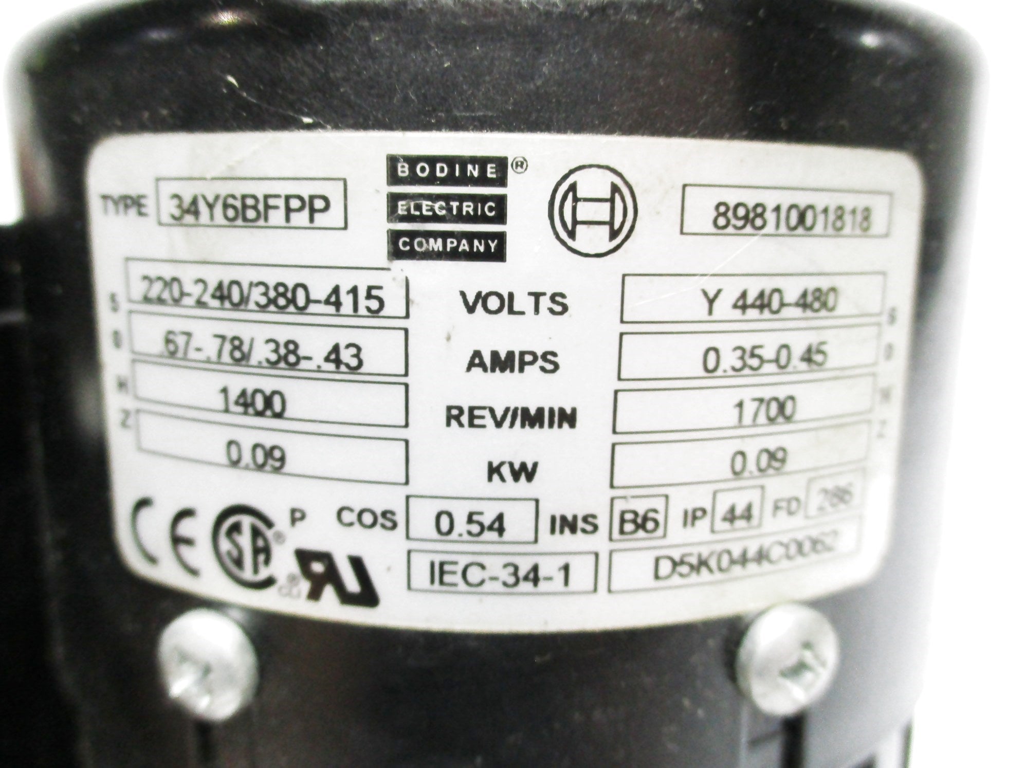 BODINE 34Y6BFPP UNMP