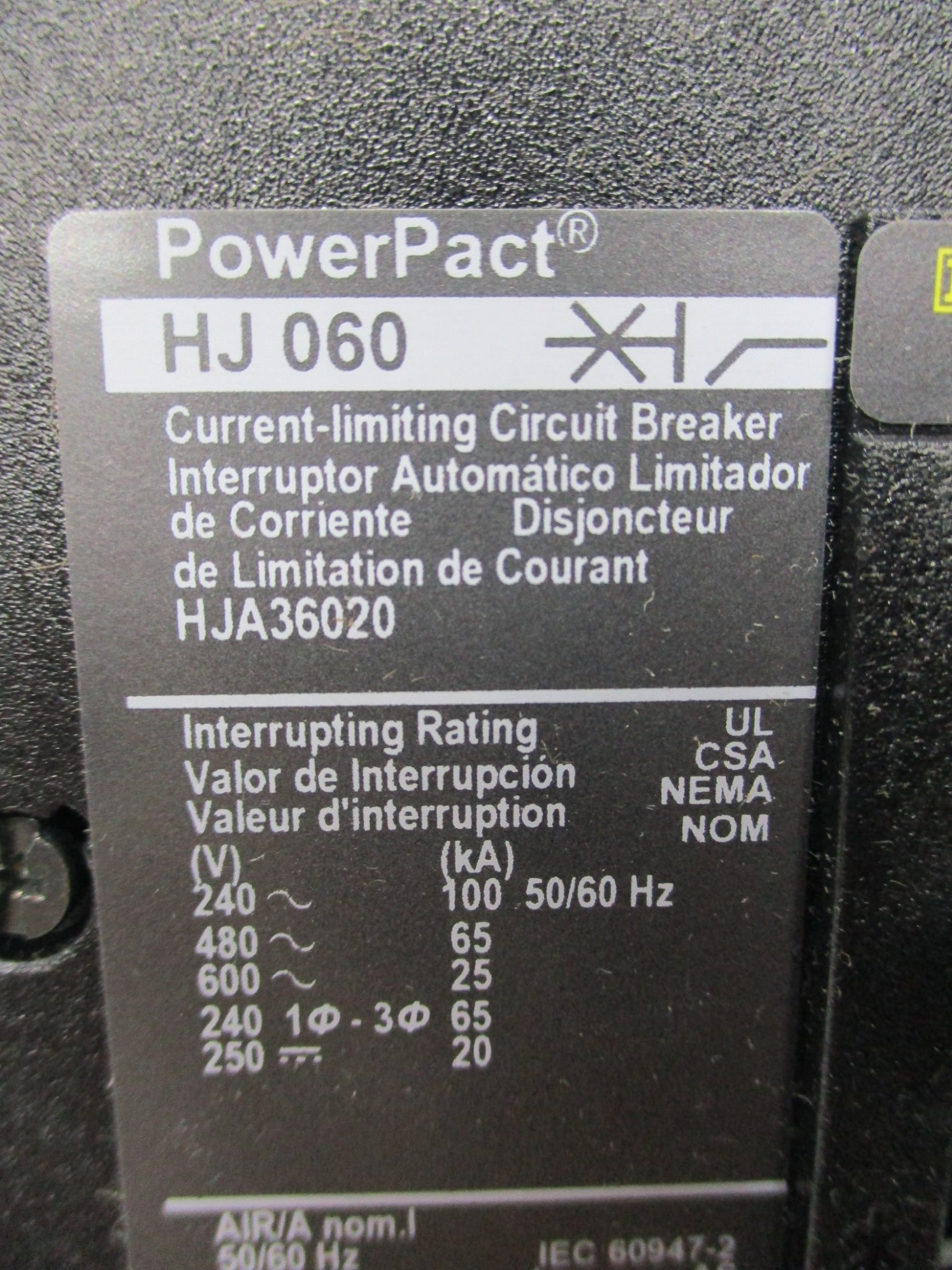 SQUARE D HJA36020 20A 600V 50/60HZ NSMP