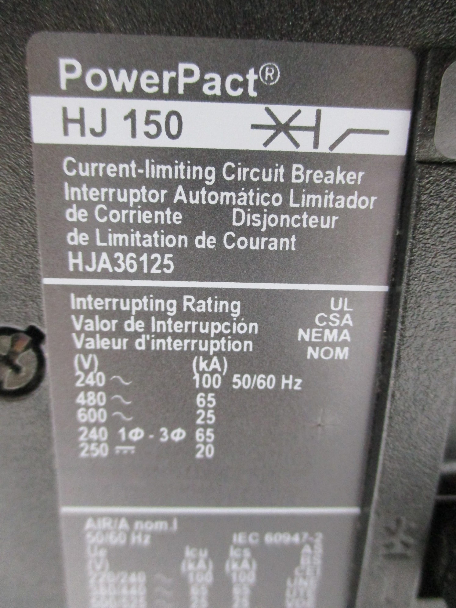 SQUARE D HJA36125 125A 600V 50/60 NSNP