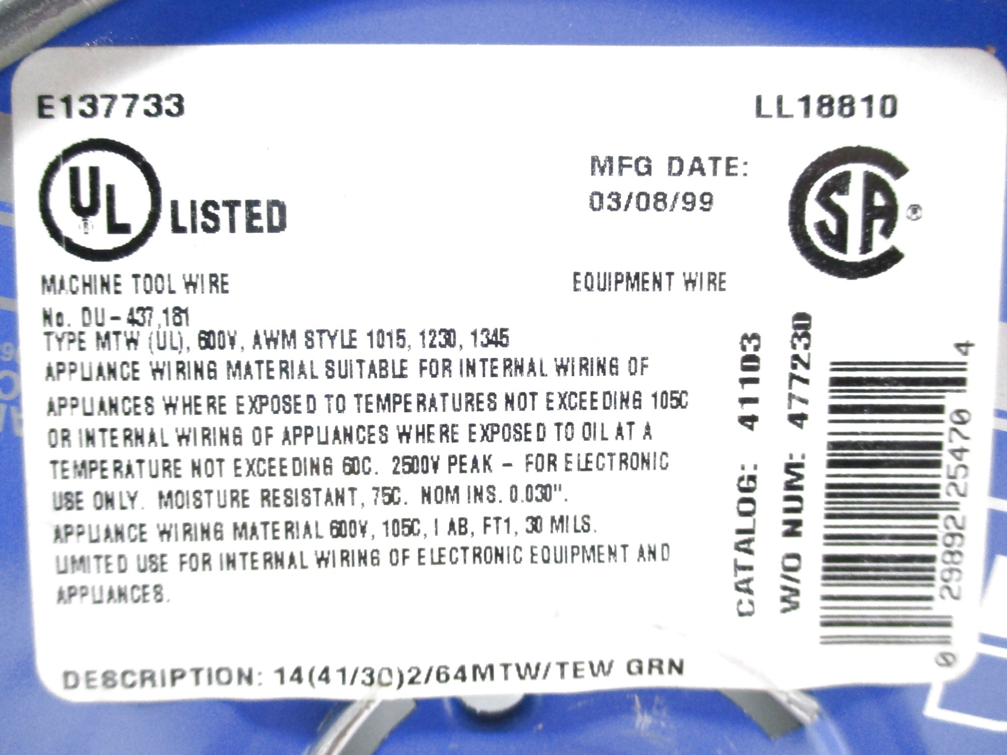 COLMAN CABLE 411030505 (PKG OF 4) NSMP