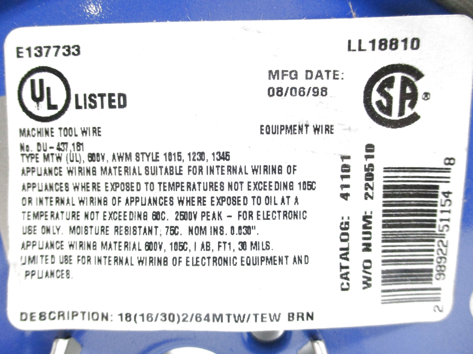 COLMAN CABLE 411010507 (PKG OF 4) NSMP