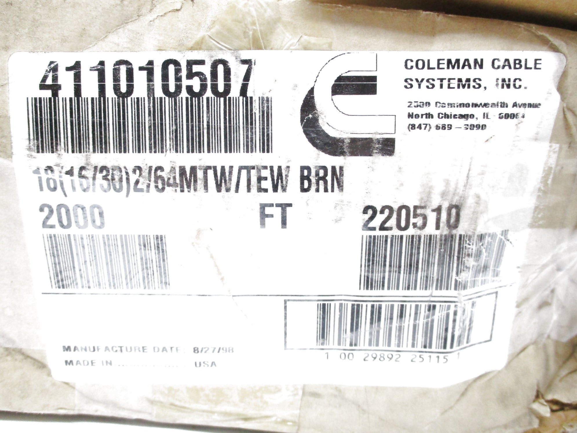 COLMAN CABLE 411010507 (PKG OF 4) NSMP