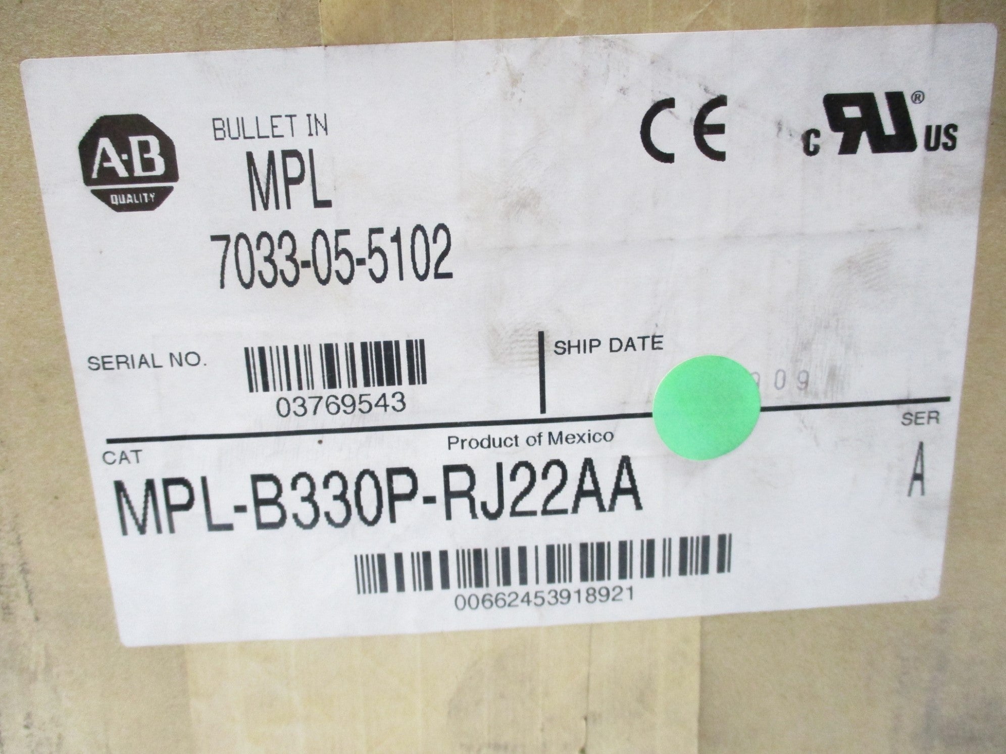 INDUSTRIAL SPARE PART MPL-B330P-RJ22AA SER. A NSMP