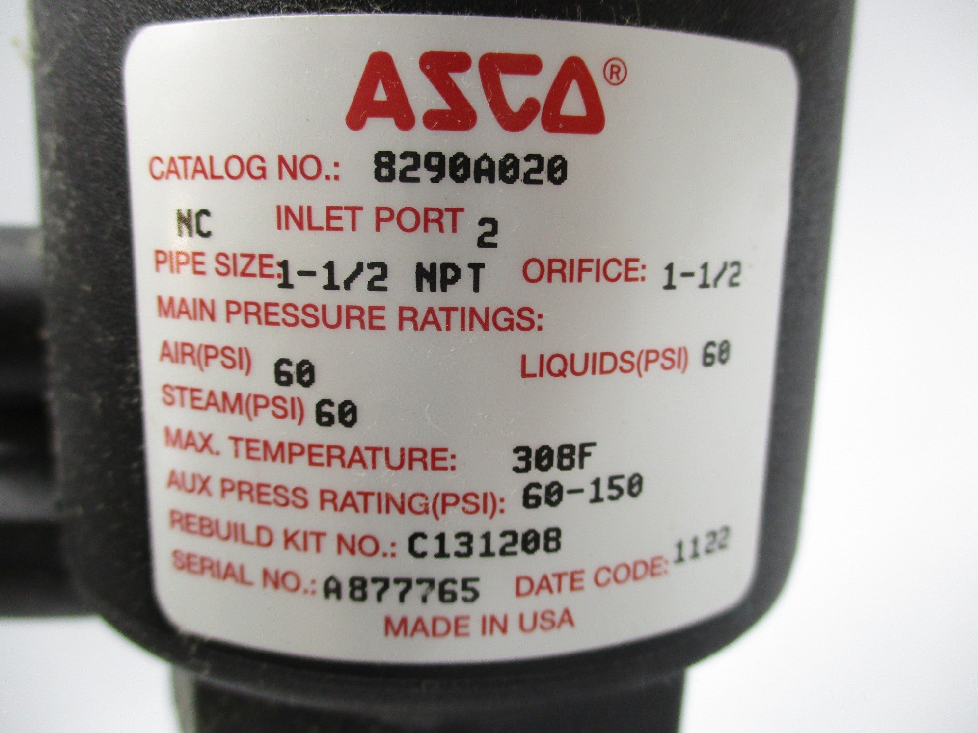 ASCO 8290A020 1 1/2" 60-150PSI NSMP