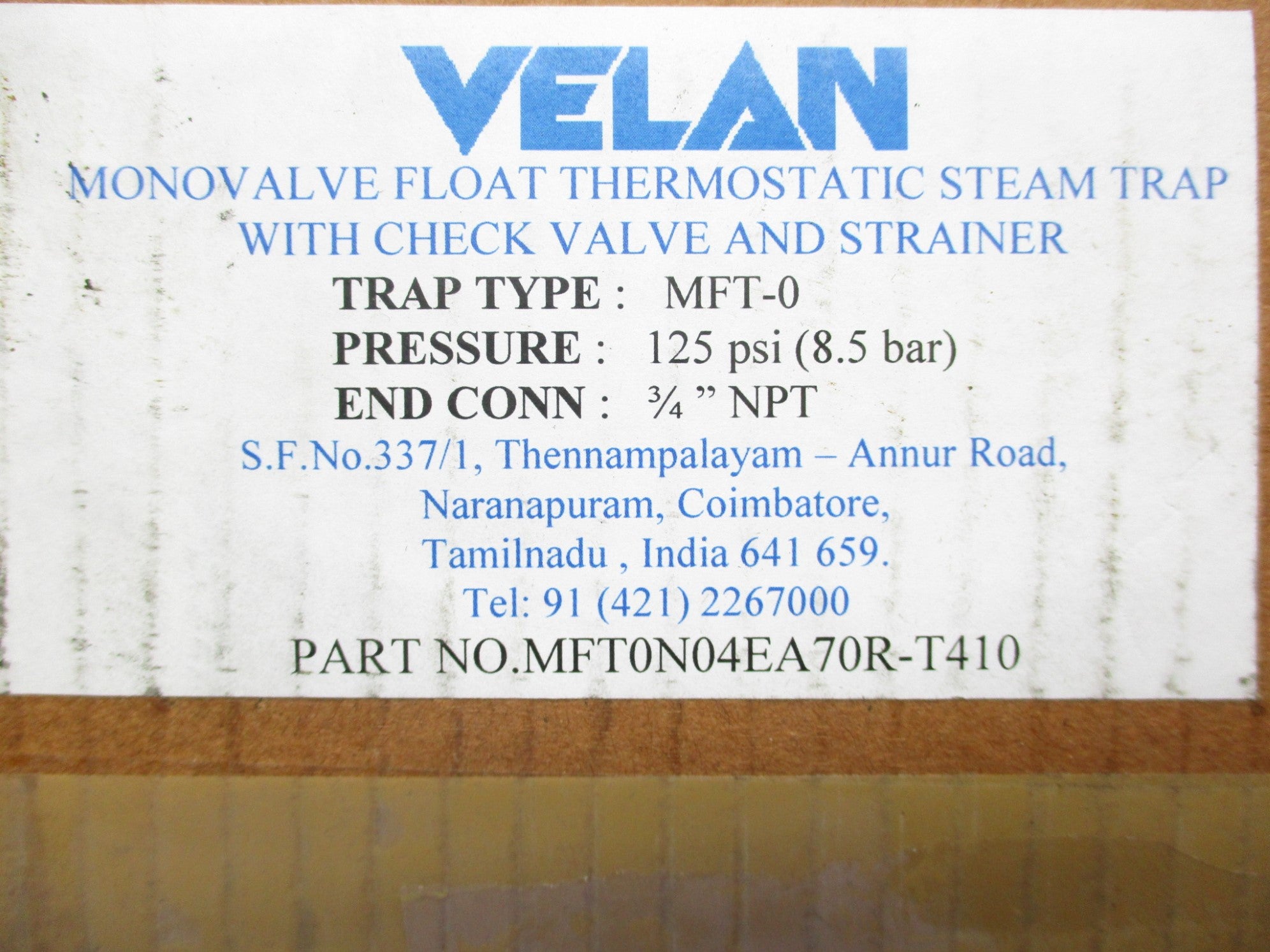 VELAN MFT-0 MFT0N04EA70R-T410 3/4" NSMP
