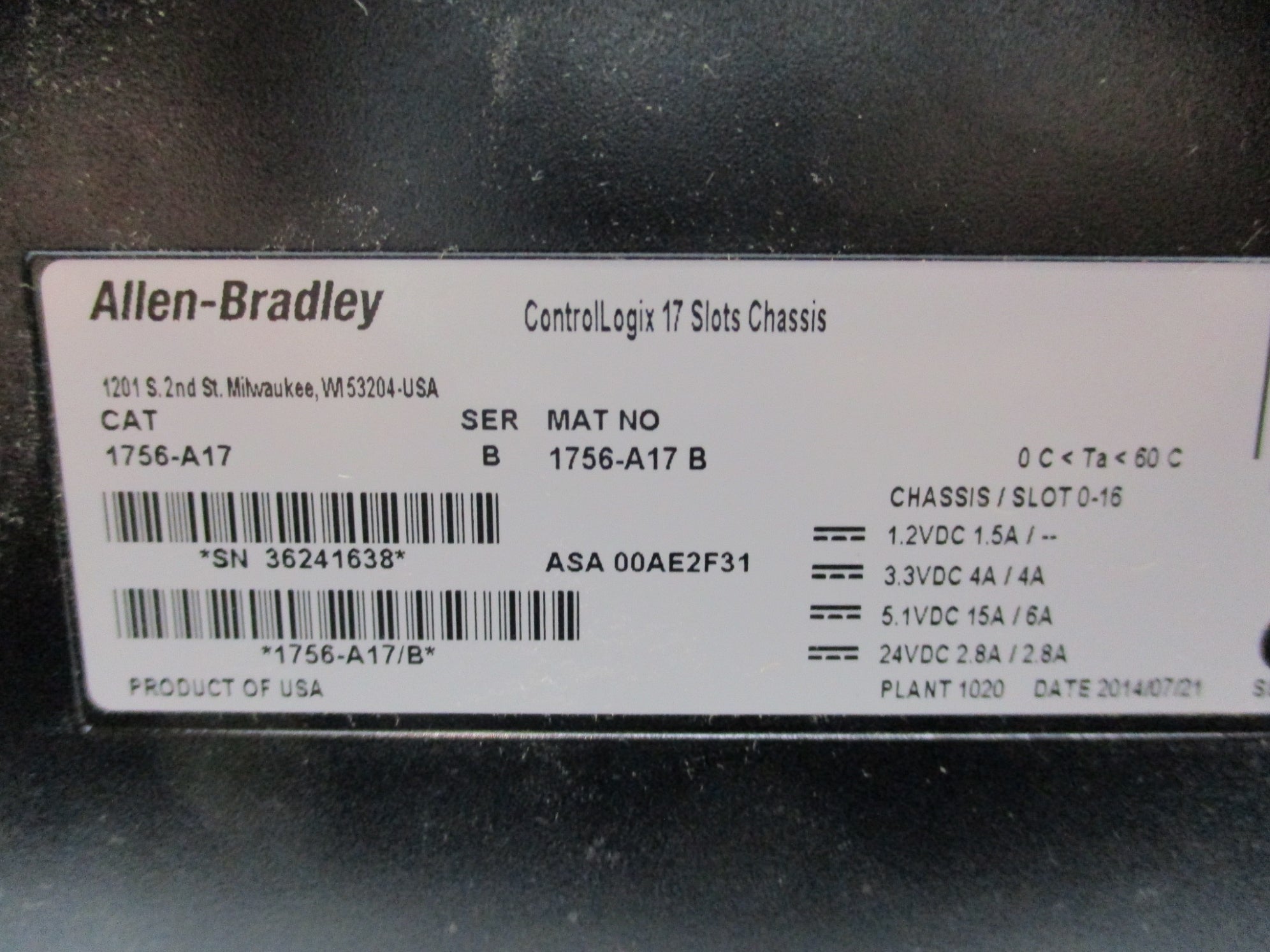 ALLEN BRADLEY 1756-A17 SER. B 24VDC NSNP