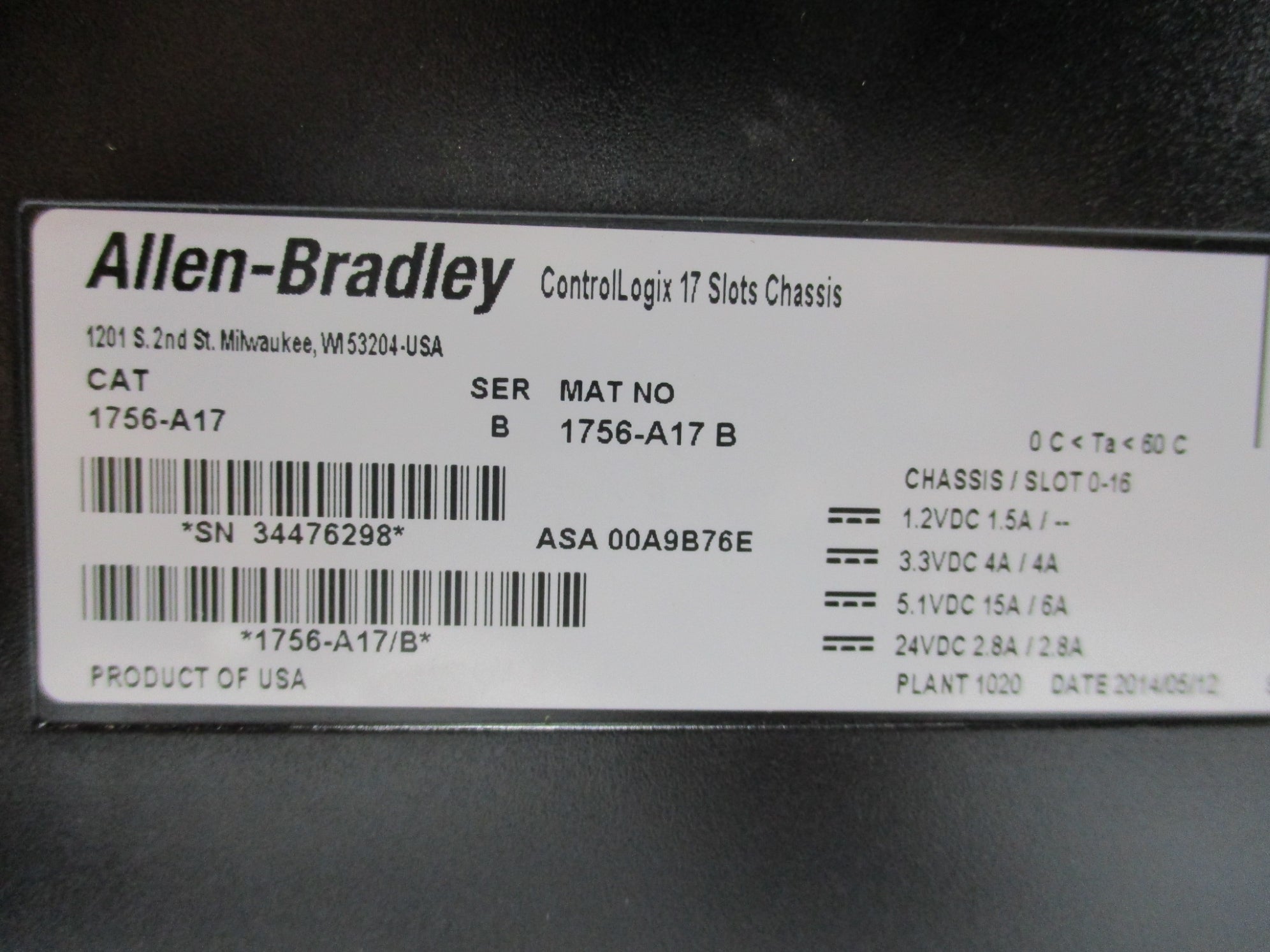 ALLEN BRADLEY 1756-A17 SER. B UNMP
