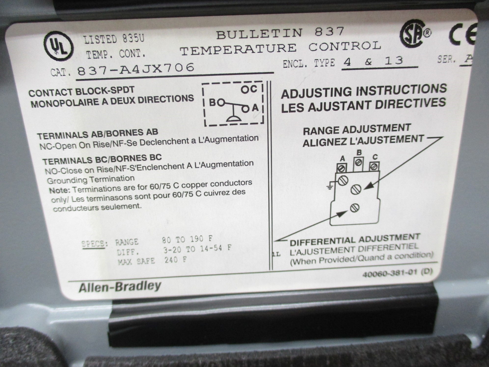 ALLEN BRADLEY 837-A4JX706 SER. A NSNP