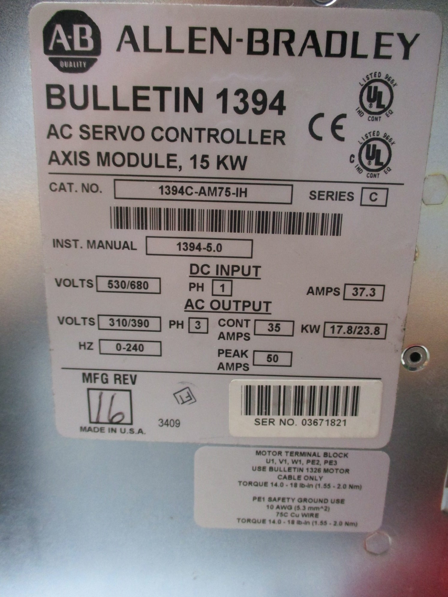 ALLEN BRADLEY 1394C-AM75-IH SER. C NSNP