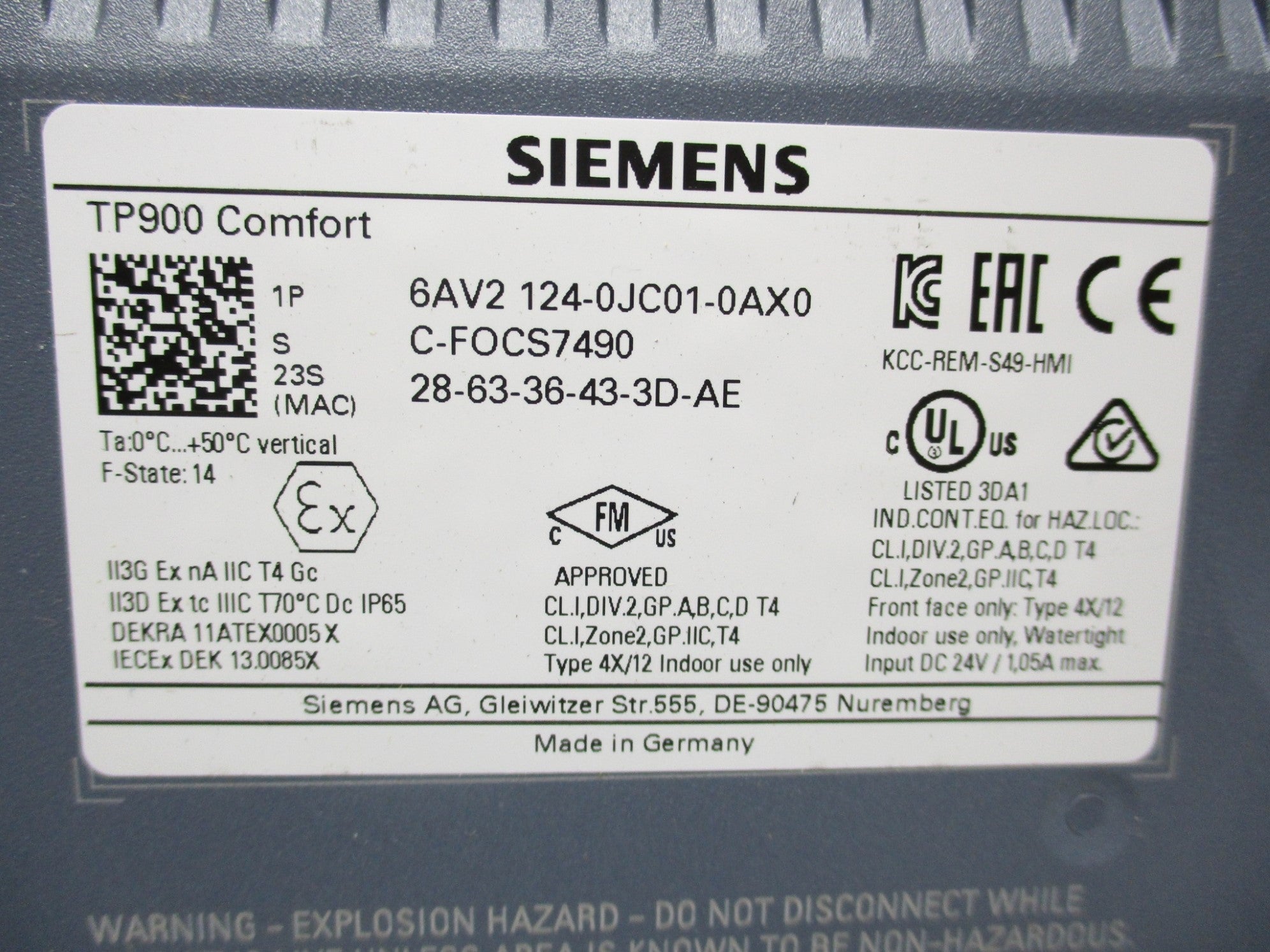 SIEMENS 6AV2124-0JC01-0AX0 UNMP