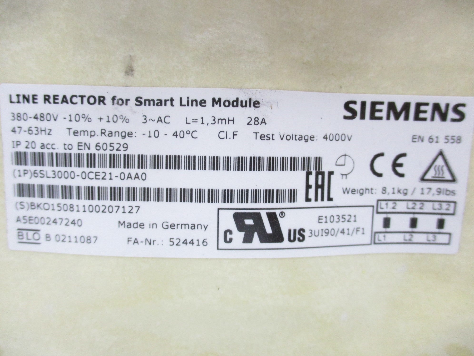 SIEMENS 6SL3000-0CE21-0AA0 UNMP