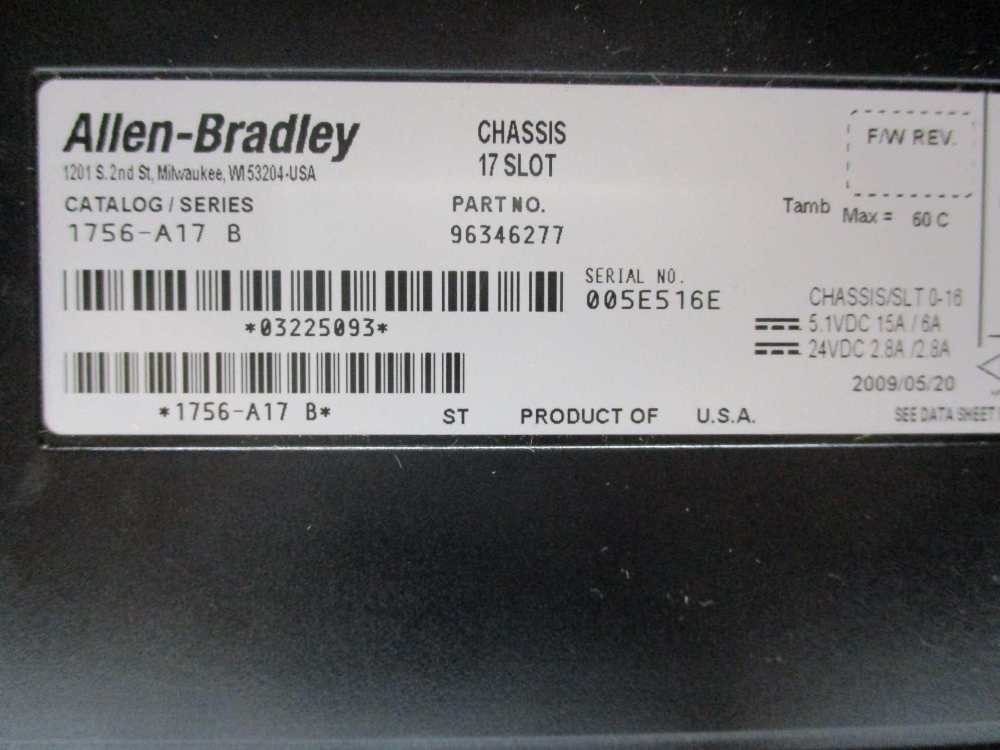 ALLEN BRADLEY 1756-A17 SER. B NSNP
