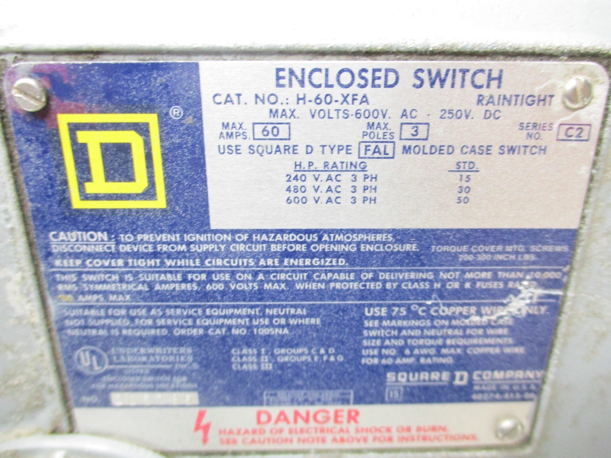 SQUARE D H-60-XFA UNMP