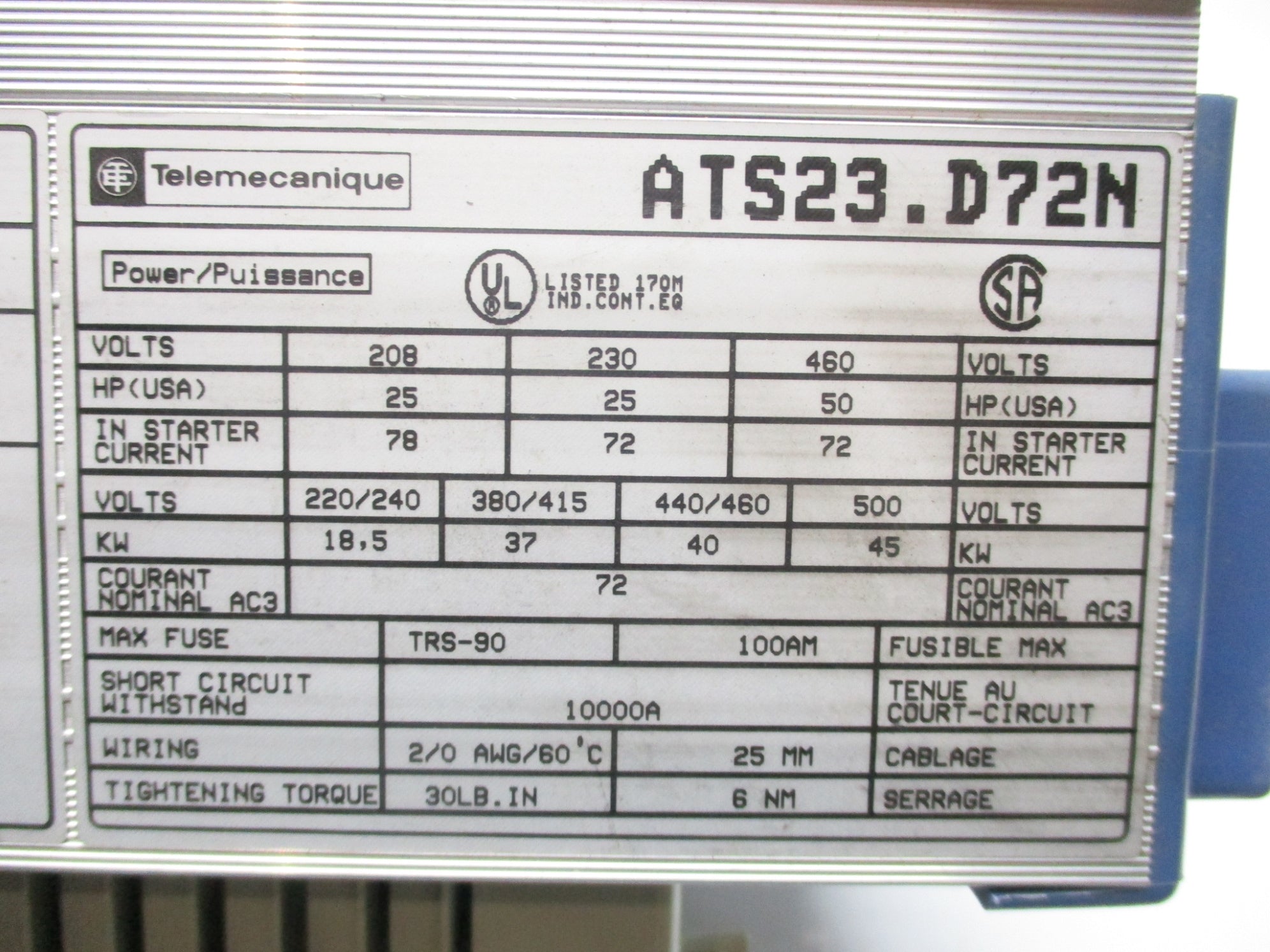 TELEMECANIQUE ATS23.D72N (AS PICTURED) NSNP