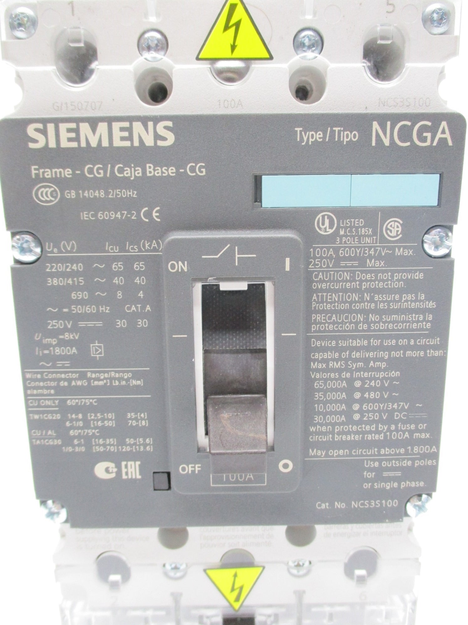SIEMENS 3VL1110-1KE30-0AA0 100A 250V NSNP