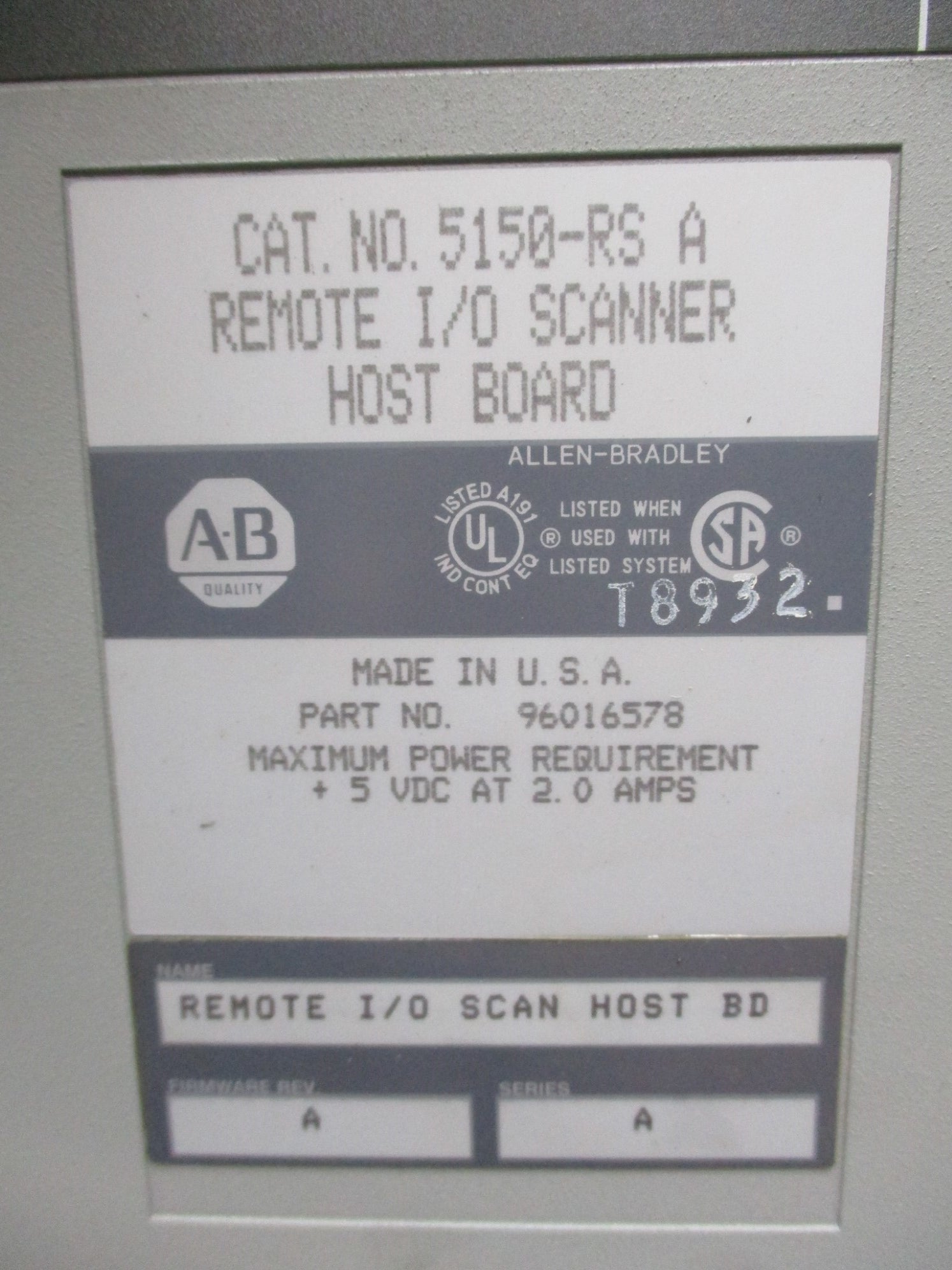 INDUSTRIAL SPARE PART 5150-RS/A SER. A F/W A UNMP