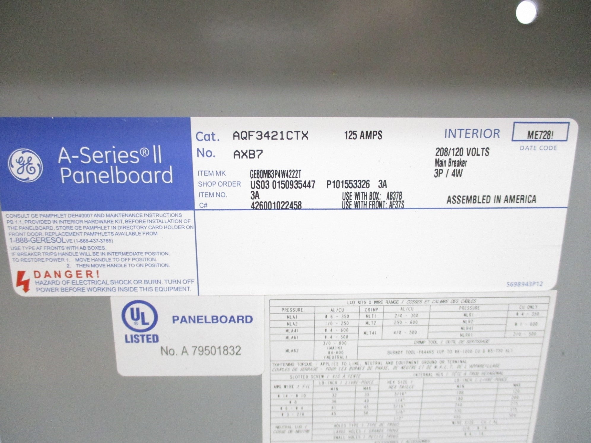 GENERAL ELECTRIC AQF3421CTX NSMP