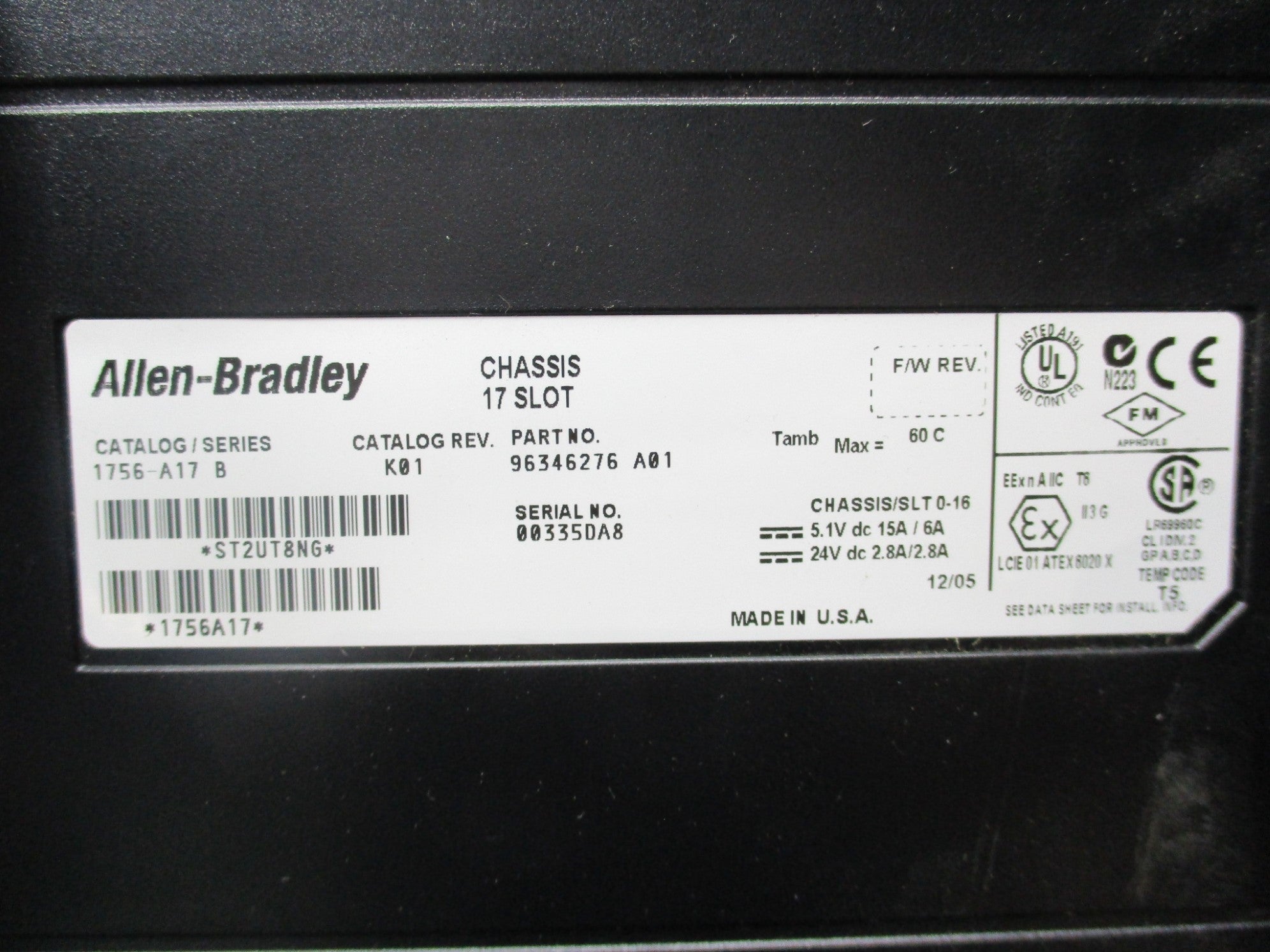 ALLEN BRADLEY 1756-A17 SER. B 24VDC 2.8A (AS PICTURED) NSNP